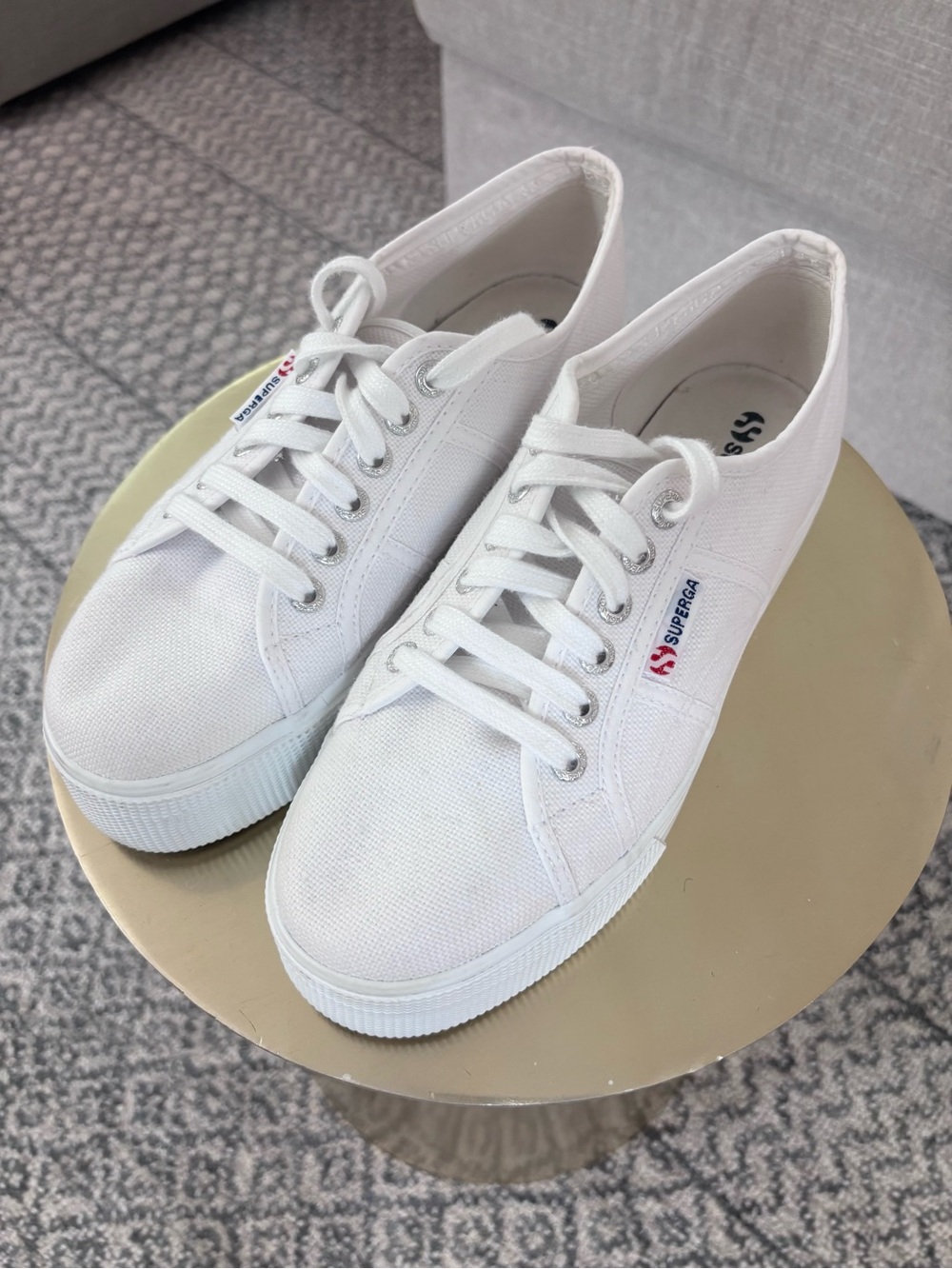 Superga White Canvas Platform Lace-Up Sneakers Size EU 39 (US 8.5)